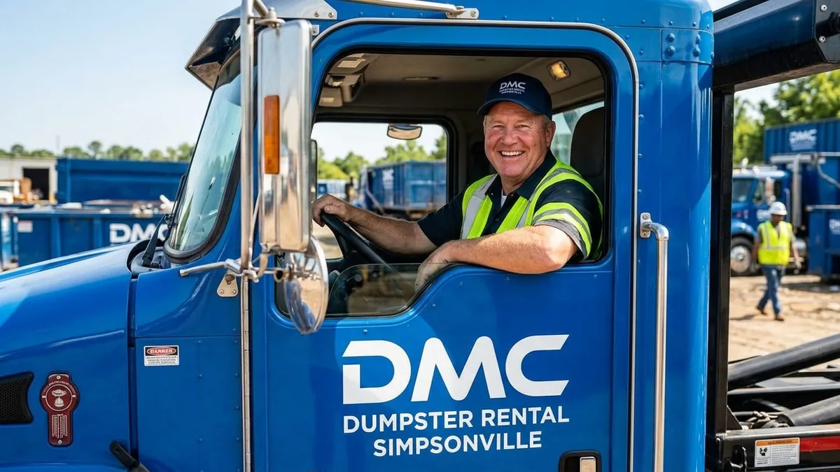 The DMC Dumpster Rental team in Simpsonville DMC Dumpster Rental Simpsonville crew at the Simpsonville yard